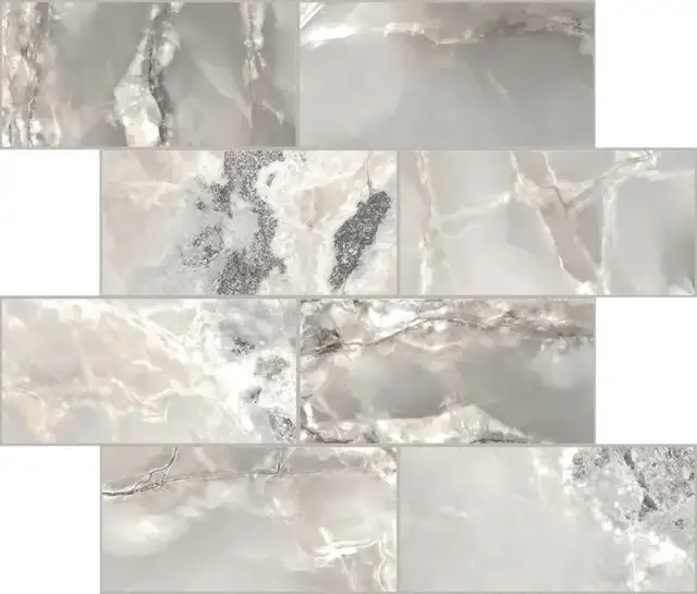 Мозаика 767706 Onyx&More Silver Blend Glossy Modulo Muretto 6mm 7,5x15 30x30