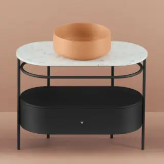 Artceram Flair 4.0 Консоль металлическая с раковиной 95x48хh75см., напольная, с 1 ящиком и мраморной столешницей, цвет: черный матовый/orange cameo