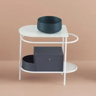 Artceram Flair 3.0 Металлическая консоль с раковиной, 85х46х75.5см., напольная, с выдвижным ящиком и мраморной столешницей, цвет: белый матовый/petrolio