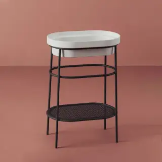 Artceram FUORI SCALA Металическая структура 36.5x58.6хh83см с раковиной без отв под смеситель, Fuori Scala ovale 59, напольная, цвет: черный матовый/белый матовый