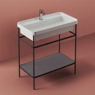 Artceram FUORI SCALA Металическая структура 40x77хh83см с раковиной на 1 отв, Fuori Scala rettangolare 81, напольная, цвет: черный матовый/белый матовый