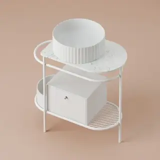 Artceram Flair 3.0 Металлическая консоль с раковиной, 85х46х75.5см., напольная, с выдвижным ящиком и мраморной столешницей, цвет: белый матовый