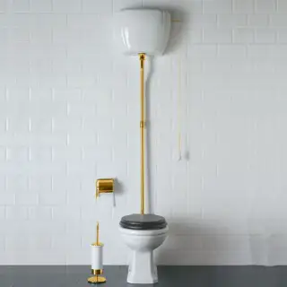 Globo Paestum Унитаз напольный 58х37,5см, слив в пол, с высоким бачком, трубой, цвет: белый/золото