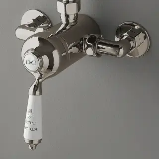 Devon&Devon Смеситель универсальный для скрытого и наружнего монтажа, с белой ручкой, цвет: никель