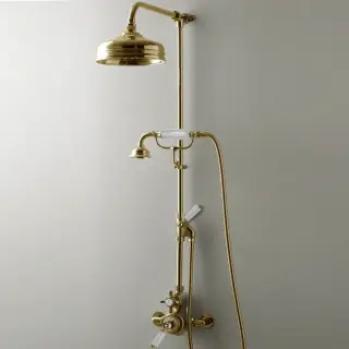 Devon&Devon Душевая стойка, с термостатическим смесителем, верхним душем 20см., и ручным душем, цвет: белый/светлое золото