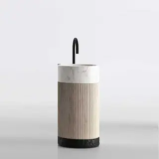 NOORTH milldue edition ROMA Раковина 45х88 см, без отв., напольная, без перелива, с донным клапаном, цоколь Ardesia, цвет: Moka Cream/Bianco Carrara