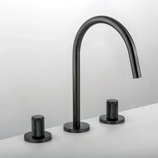 Gattoni MD Смеситель для раковины, 3 отв., ручки RONCO, с донным клапаном, цвет: черный матовый