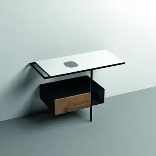 Kerasan Thelma Металлическая структура для раковины 108х74см, напольная, с полкой, ящиком, с 1 отв., с полотенцедержателем, цвет: белый матовый/черный матовый