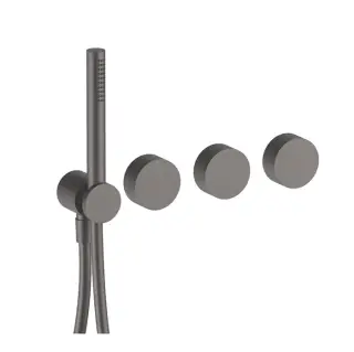 Fantini AF/21  Смеситель для ванны, встроенный, на 2 потока, ручная лейка FIT, гибкий шланг 150см, (наружная часть) цвет: Matt Gun Metal PVD