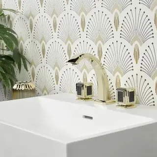 THG Metropolis Cristal Noir Смеситель для раковины на 3 отверстия, с донным клапаном, цвет: Soft Gold