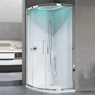Novellini EON R Душевая кабина 90х90х221см., смеситель термостатический, гидромассаж, верхний душ, подсветка, цвет: белые глянцевые/хром/стекло прозрачное