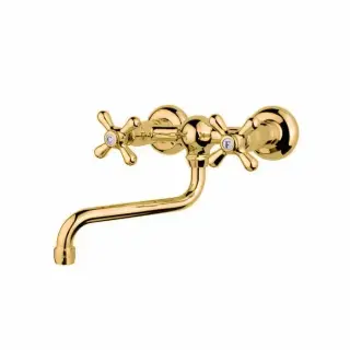 Nicolazzi Nuova Brenta Смеситель настенный для раковины, с 2мя ручками, излив: 180мм, цвет: Gold Brass