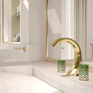 THG Nihal Porcelaine Verte Смеситель для раковины на 3 отверстия, с донным клапаном, цвет: Soft gold