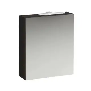 Laufen Base Шкаф зеркальный 60x18.5x70см, 1 дверца, SX, с горизонтальным элементом LED-подсветки, 2 стеклянные полки, 1 розетка, цвет: темный вяз