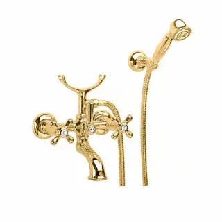 Nicolazzi Nuova Brenta Смеситель для ванны с 2мя ручками, с переключателем ванна/душ, + комплект руч. душа, цвет: Gold Brass