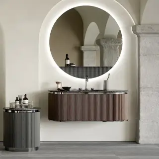 Oasis Naos Композиция №4 Комплект мебели 126х56xh45см, подвесной, мраморный топ nero marquinia, цвет: орех трубчатый/хром