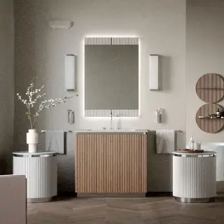 Oasis Naos Композиция №14 Комплект мебели 95х56xh85см, напольный, мраморный топ bianco carrara, цвет: орех трубчатый/хром