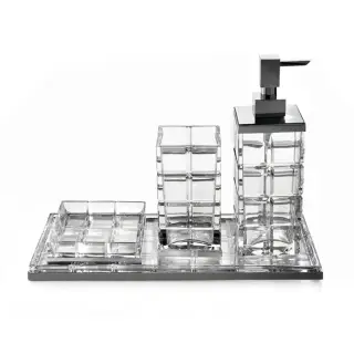 3SC Palace Набор настольный 35хh25х16 см из лотка, мыльницы, стакана и дозатора, цвет: прозрачный хрусталь/никель черный матовый