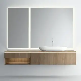 NOORTH milldue edition PURO Комплект мебели 198см в матовом шпоне, с раковиной из Cristalplant, 2-мя зеркалами с подсветкой, подвесной, Цвет: rovere miele-7676