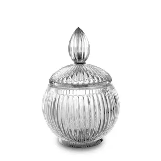 3SC Elegance Баночка универсальная, D=12/h18 см, с крышкой, настольная, цвет: прозрачный хрусталь/хром