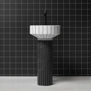 Antonio Lupi 024 Раковина 45х85 см, без отв., напольная, слив в пол, с сифоном, гибким шлангом и донным клапаном, пьедестал Nero Marquinia, цвет: Carrara