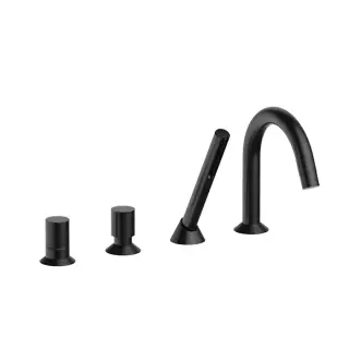 Fantini Nostromo Смеситель на борт ванны, 4 отв., с ручн душем, излив 19.5см, цвет: черный матовый