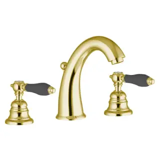 Fima Carlo Frattini Herend Смеситель для раковины, на 3 отв., с донным клапаном, черные ручки, цвет: золото