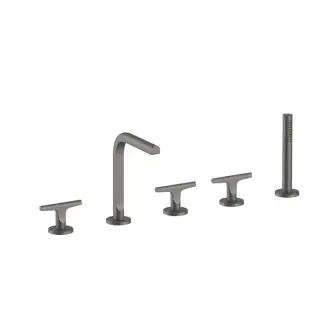 Fantini Sailing Смеситель на борт ванны, 5 отв., с изливом, ручным душем и шлангом 150см., цвет: Matt Gun Metal PVD