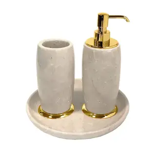 3SC Elegance Коплект: стакан, дозатор, лоток, цвет: мрамор botticino/золото 24к. Lucido