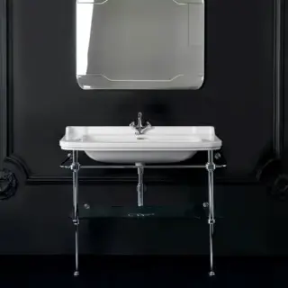 Kerasan Waldorf Металлическая структура 120х42см, с раковиной на 3 отв., со стеклянной полочкой, напольная, цвет: хром с раковиной