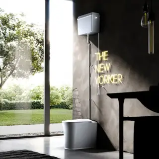 Kerasan The New Yorker Унитаз напольный 60х36.5см с высоким бачком, фурнитура: хром, цвет: белый глянцевый