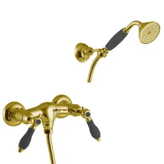 Fima Carlo Frattini Herend Смеситель для душа, настенный, с ручным душем., черные ручки, цвет: золото