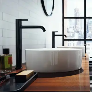 Axor One Смеситель для раковины, 1 отв., излив h260мм, с незап.сливом, цвет: черный матовый