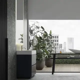 NOORTH milldue edition ZENIT Комплект мебели 63см в матовом лаке, с раковиной из CRISTALPLANT, зеркалом с 4-х сторонней подсветкой, напольный, Цвет: Grafite-33