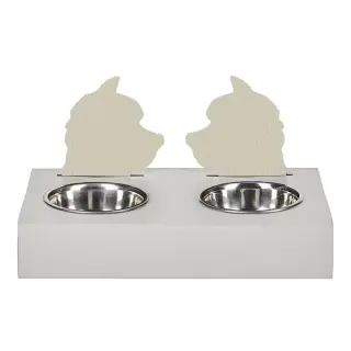 ADJ Подставка с мисками Dog, хром, 40x22xH7.5 см., цвет: белый/панна котта