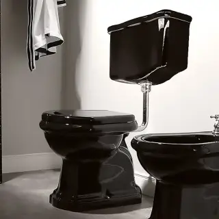 Kerasan Retro Унитаз 72х38.5см., приставной, с низким бачком, слив в стену, цвет: черный глянцевый/хром