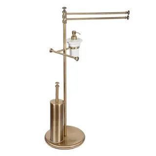 TW Harmony 004, стойка напольная, комбинированная: двойной п/держ, .керам.дозатор (белый), держатель т/б, ёршик, цвет держателя: бронза