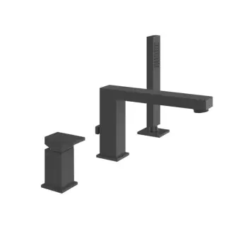 Gessi Rettangolo Смеситель для ванны на 3 отверстия, с переключателем, изливом 195мм и ручным душем, цвет: Black XL