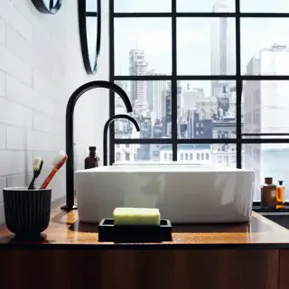 Axor One Смеситель для раковины, 1 отв., излив h260мм, Select, со сливом push-open, цвет: черный матовый