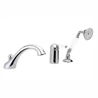 Nicolazzi P.m. Blanc A Смеситель на борт ванны на 3 отверстия, с изливом 200мм и ручным душем, ручки состаренная керамика, цвет: хром