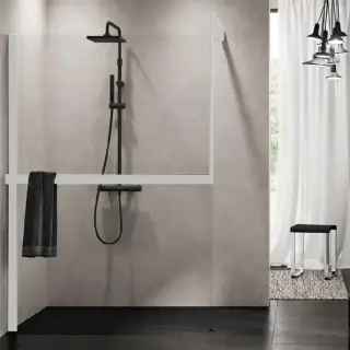 Novellini Kuadra H Душевое ограждение 160х200cм., с свободным входом, Sx, с настенным кронштейном, с полотенцедержателем, стекло прозрачное, цвет: белый матовый