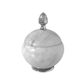 3SC Elegance Баночка универсальная, D=15/h18 см, с крышкой, настольная, цвет: мрамор bianco carrara/хром