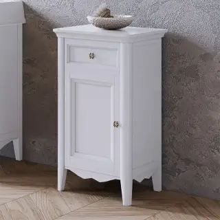 TW Veronica Nuovo тумба напольная с 1-й дверцей, 1-м выдвижным ящиком, доводчиками Blum, ручки бронза,  SX - петли слева, цвет: белый