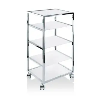 Decor Walther RW 2 Стеллаж передвижной 38x30x80см, стекло белое, напольный, цвет: хром