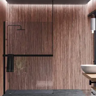 Novellini Kuadra H Душевое ограждение 160х200cм., с свободным входом, Sx, с потолочн кронштейн, с полотенцедержателем, стекло прозрачное, цвет: черный матовый