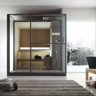 Effegibi Logica S Сауна с душем 214x250x226см, угловая DX, цвет: Soft Sand