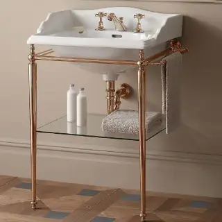 Devon&Devon Tiffany Декоративная структура 79х41см, с раковиной на 1 отв., напольная, цвет: золото/белая