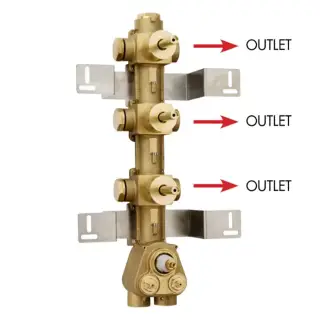 Bossini Встраиваемая часть термостата с 3 запорными клапанами, (3 выхода) высокой пропускной способности на ¾