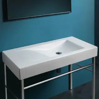 SIMAS Frozen Консоль с раковиной 100х50см с без отв. под смеситель, напольная, цвет: белый/хром