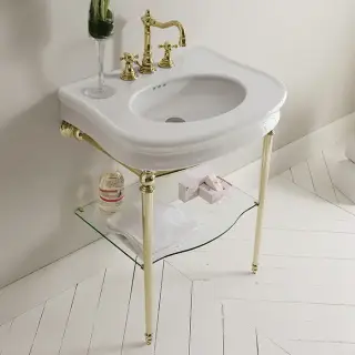 3SC Consolle Консоль Florian 90х54хh86см, с раковиной LA12, сифоном и стекл.полочкой, напольный, цвет: золото 24к. Lucido